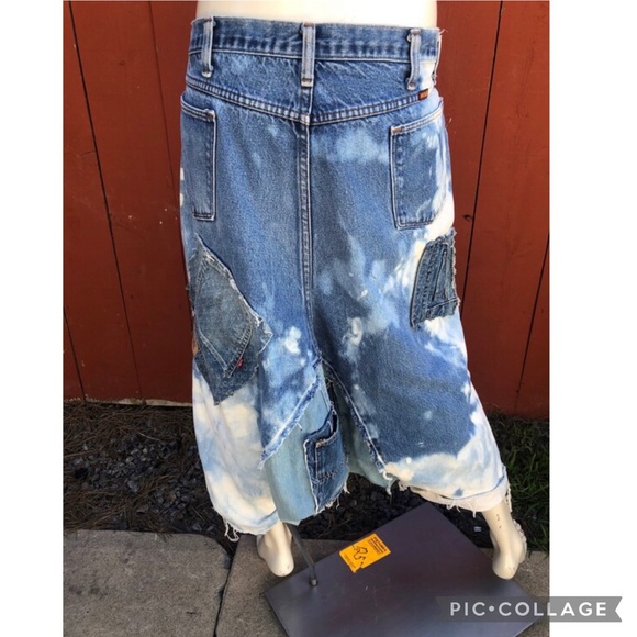 OOAK Vintage Handmade Harem Crotch Jeans Bleached Out Denim Plus Size Waist 38 - Picture 5 of 6